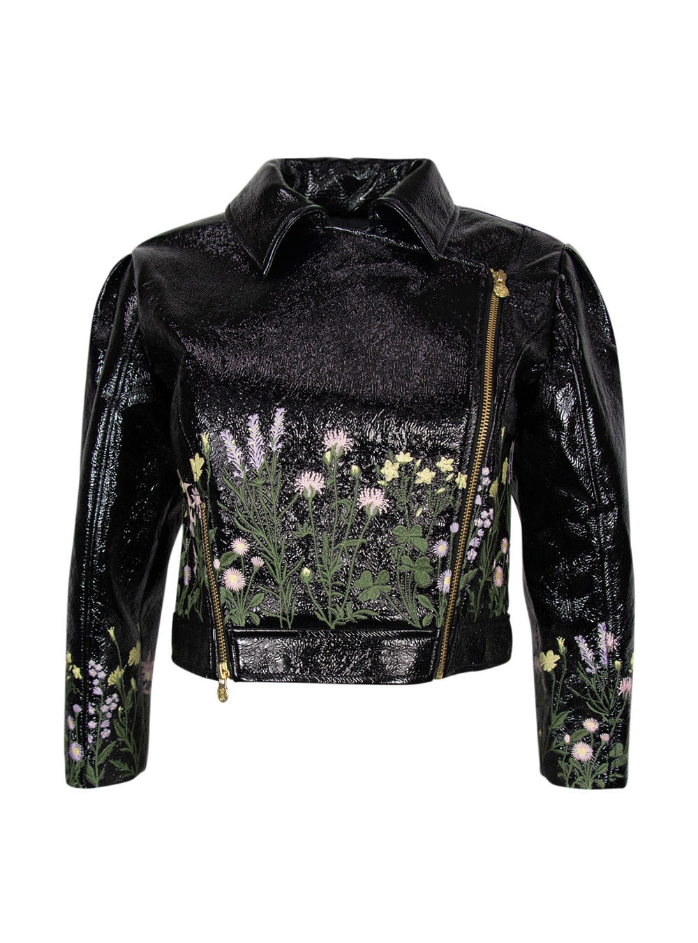 Embroidered Faux Leather Crop Biker Jacket Societya Disaya