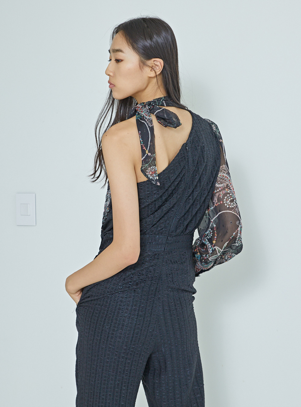 one sleeve black jumpsuit