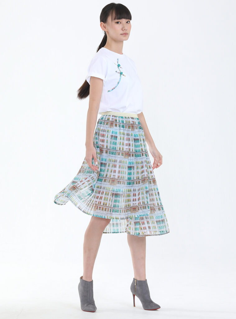 Leslie-Police-Station-Print-Asymmetric-Pleated-Skirt