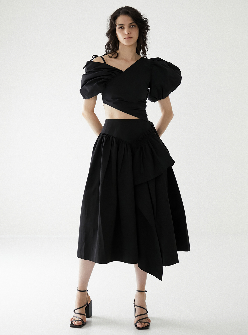 Low-Rise Waist Belt Point String Long Skirt in Black by LIE - SocietyA