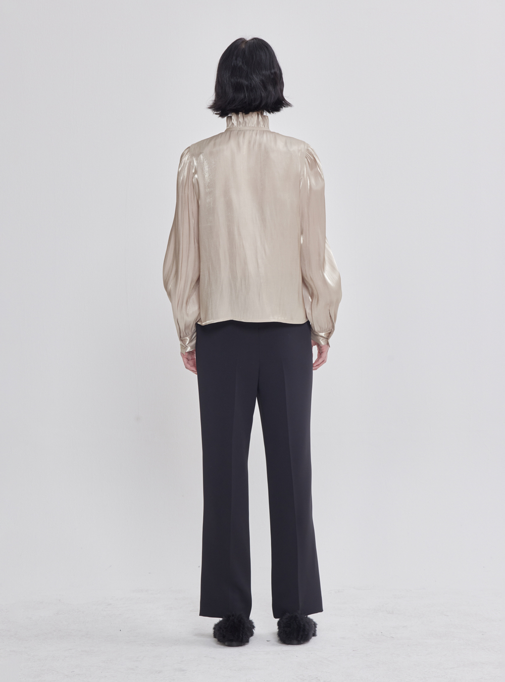 Glitter Double Button Shirring Blouse in Beige by LIE - societyA