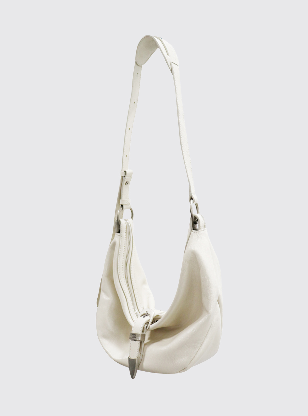 Belted Hobo Medium Cream Glossy Plain by MARGESHERWOOD
