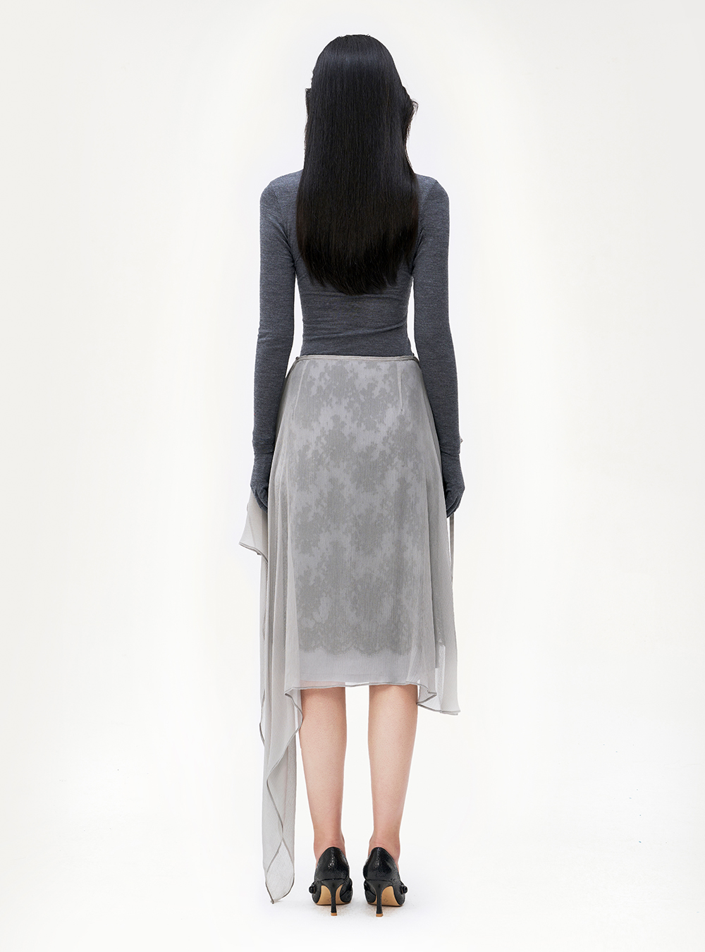 Apron Tied Black Lace Georgette Layering Skirt by Louis