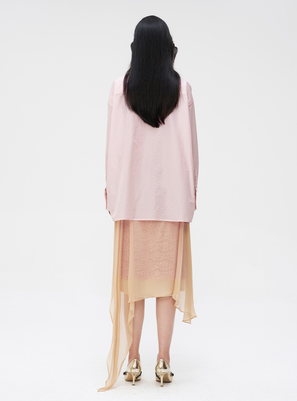 Gardening Light Pink Silk Nylon Shirt by Louis Shengtao Chen