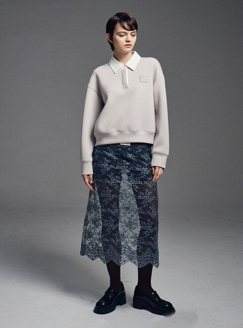 Neoprene Cropped Shirt Piquet in Beige by Mardi Mercredi