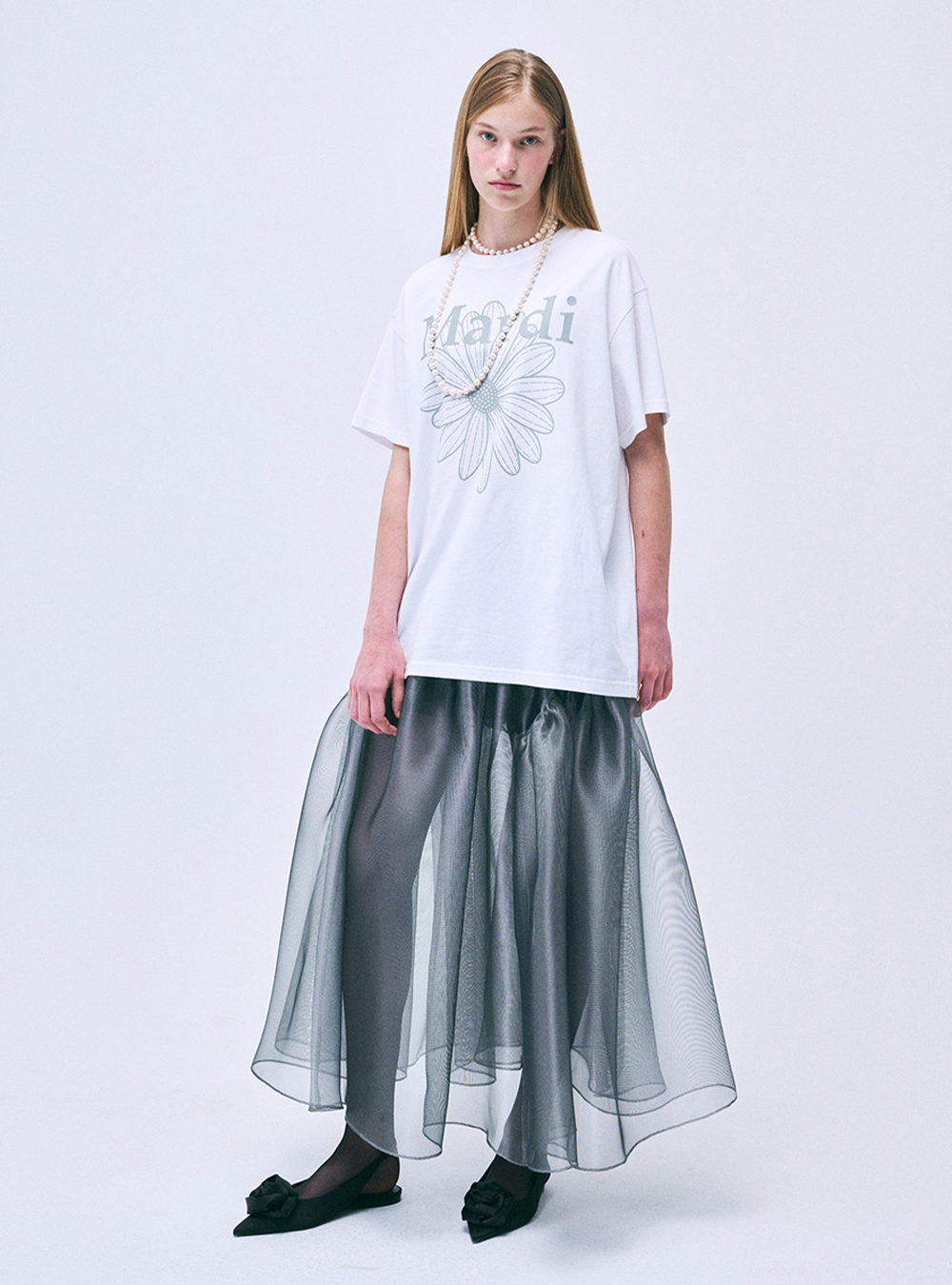 ●Mardi Mercredi●UNISEX TSHIRT FLOWERMARDI_WHITE LIGHTGREY Unisex Tshirt Flowermardi in White Lightgrey by Mardi