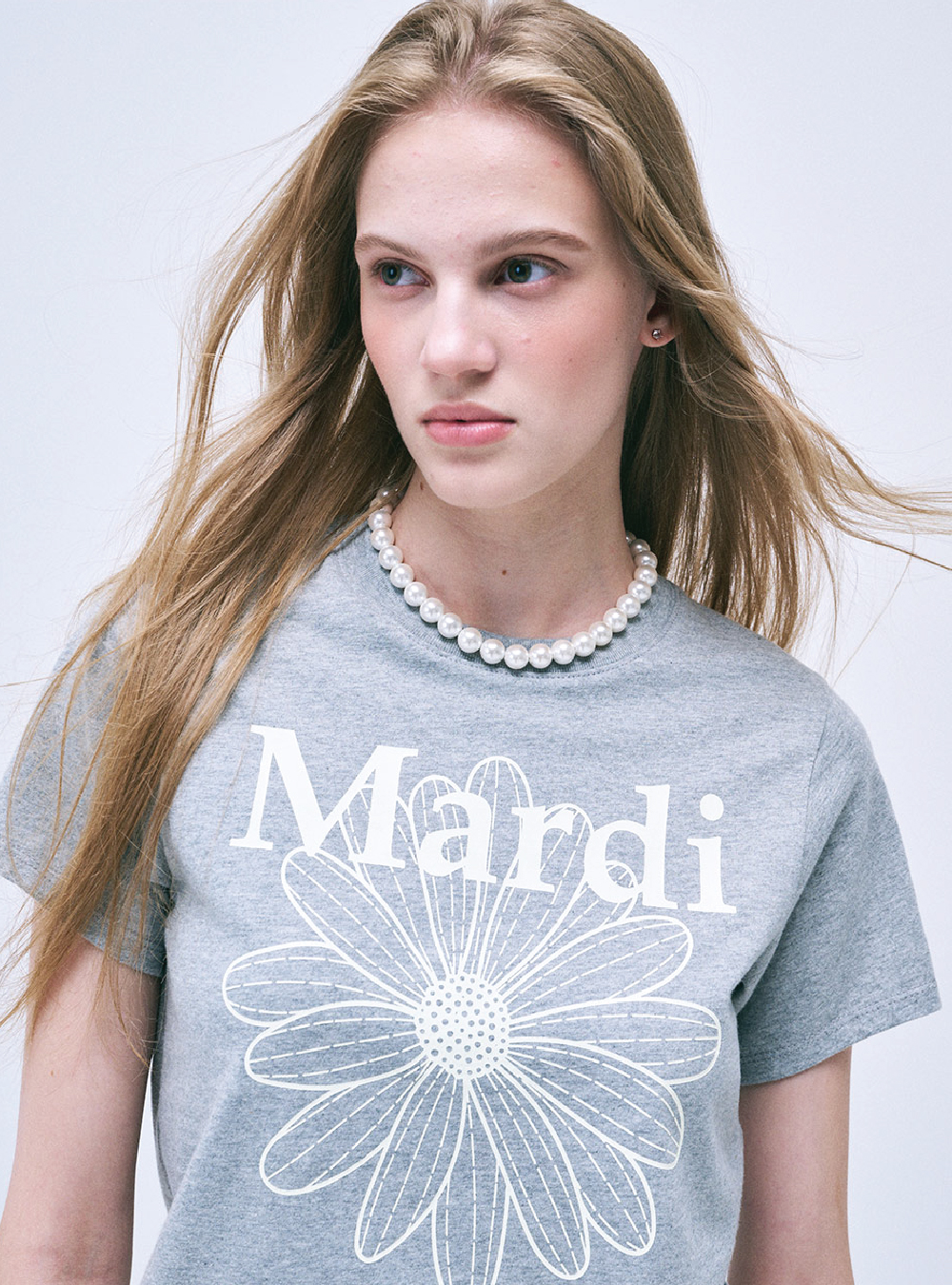Slim Tshirt Flowermardi in Grey Ivory by Mardi Mercredi