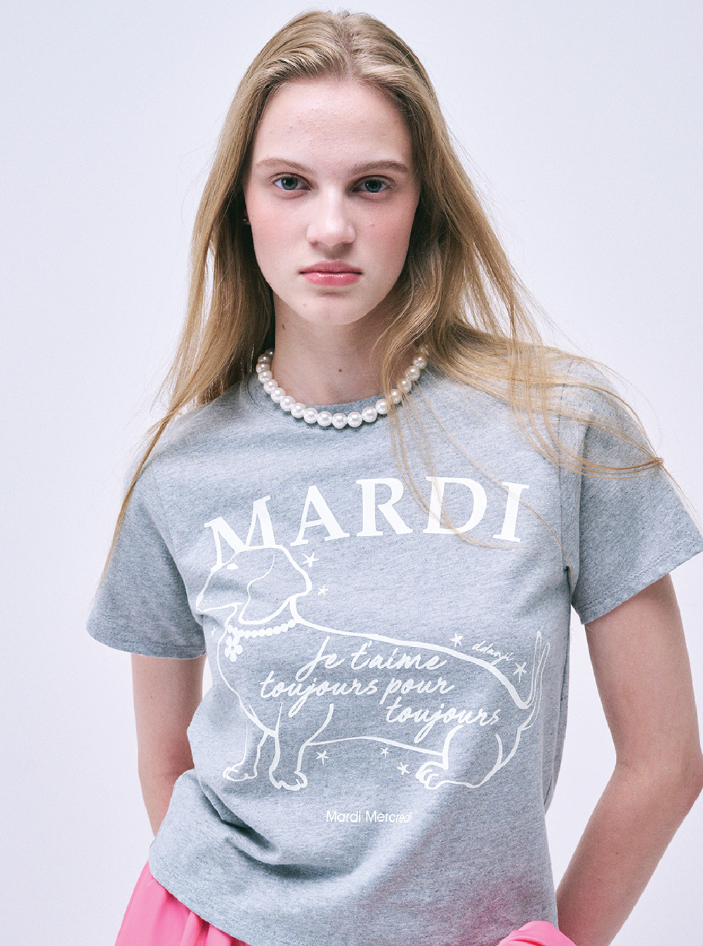 TSHIRT SWING THE TAIL DDANJI FLOWER CHOKER_OATMEAL BLACK
