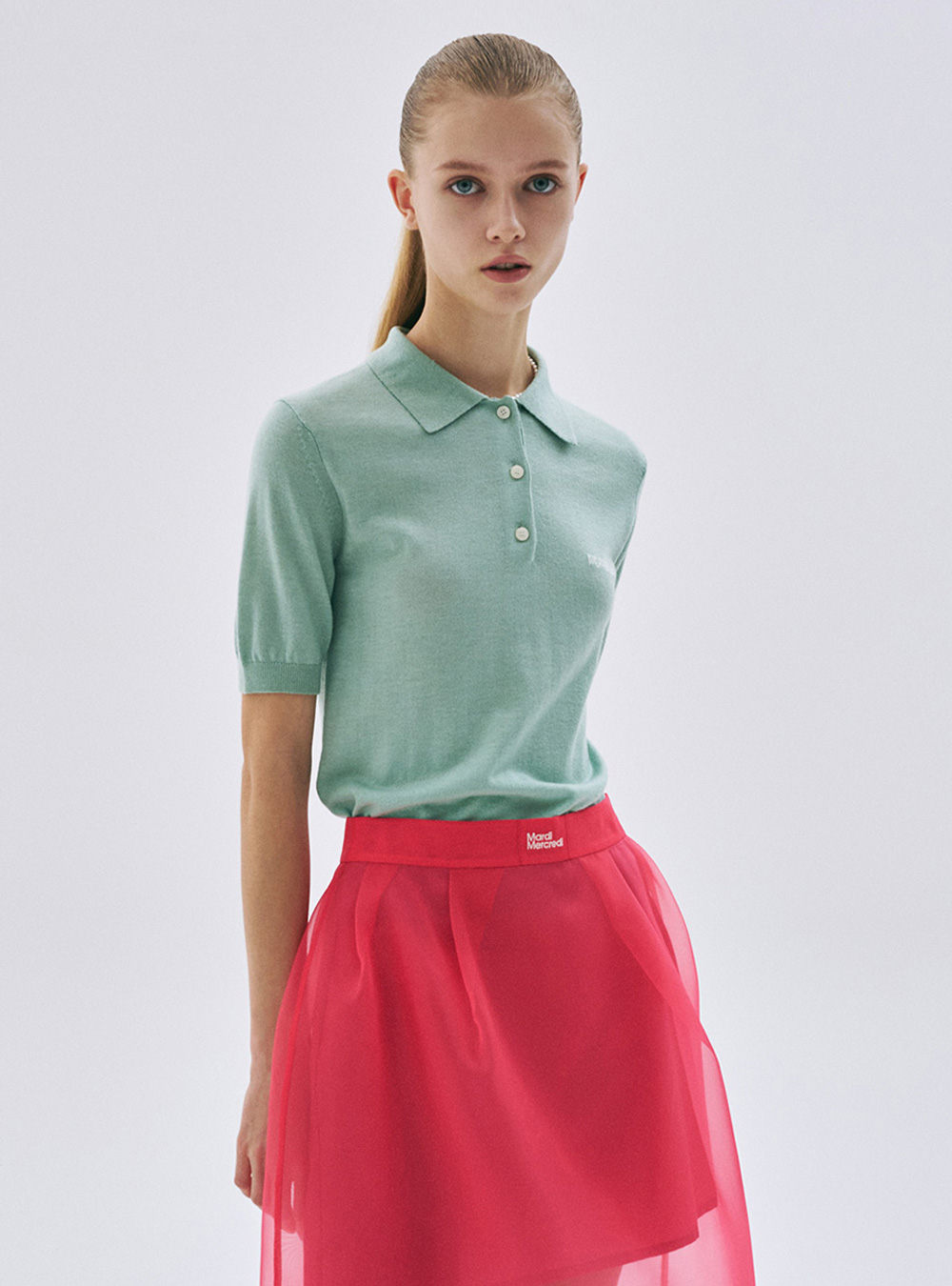 Knit SlimFit Shirt Piquet in Mint by Mardi Mercredi - societyA