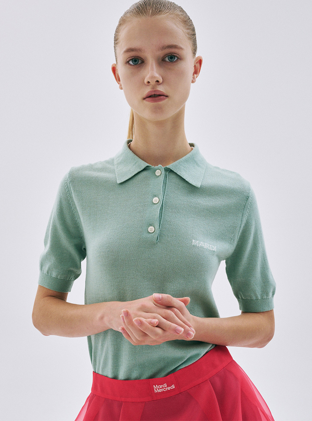 トップス MARDI KNIT SLIMFIT SHIRT PIQUET Knit SlimFit Shirt Piquet in Mint by Mardi Mercredi - societyA
