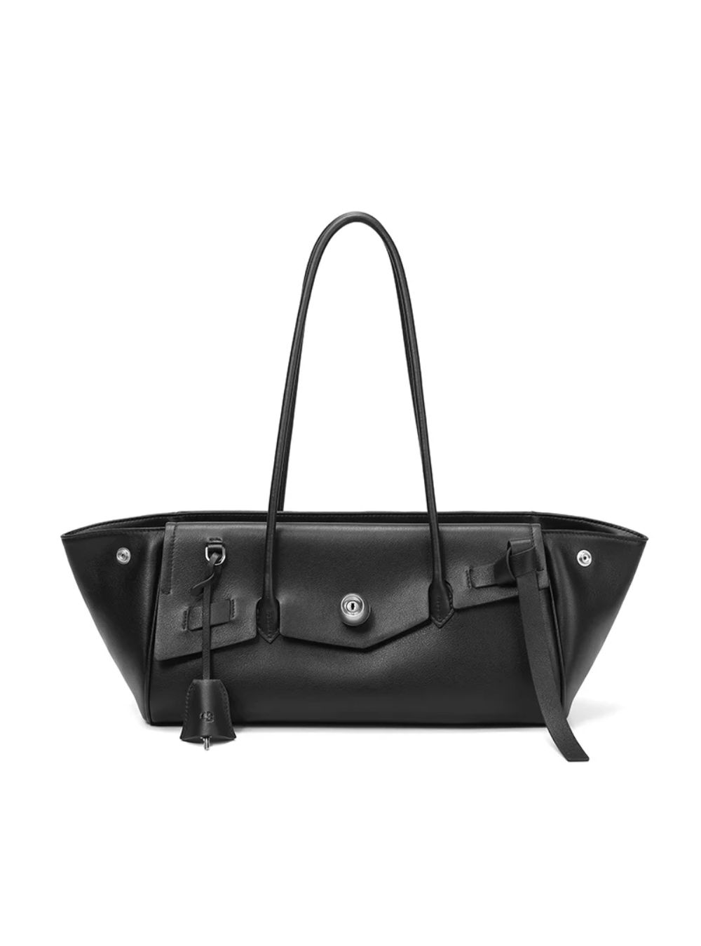 PabePabe Knob Script Bag Small (Long) in Black, front view