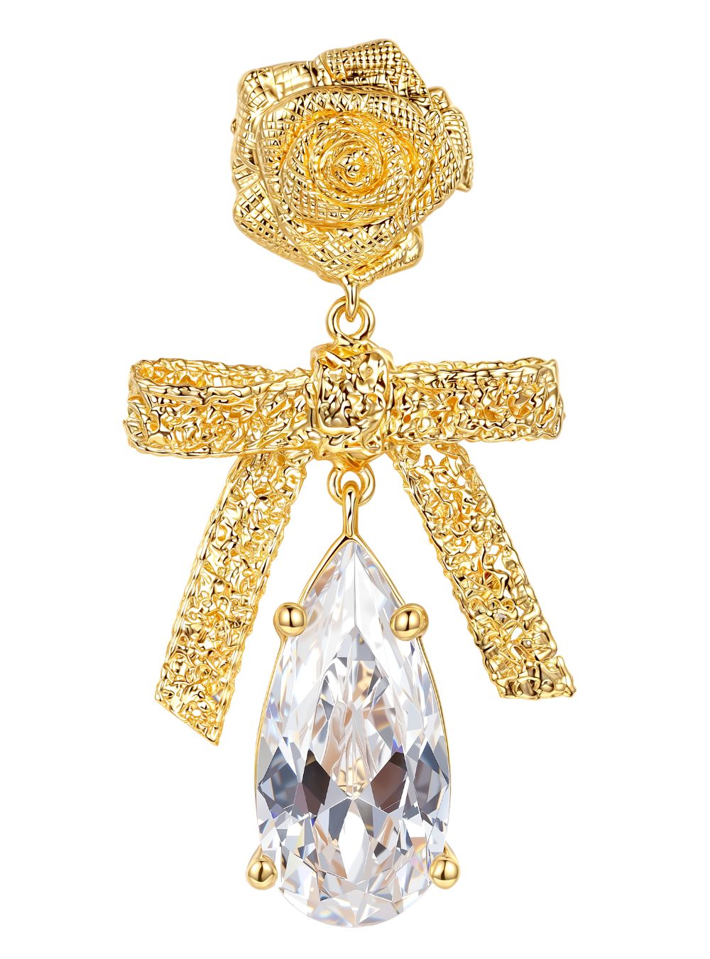 Yvmin Fabric Cast Bowknot Teardrop Gemstone Earring, close-up view