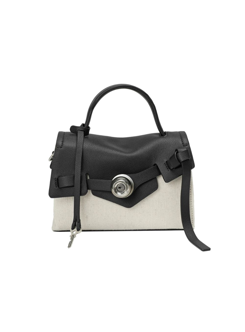 PabePabe Knob Bag Mini in Black & White Canvas, front view